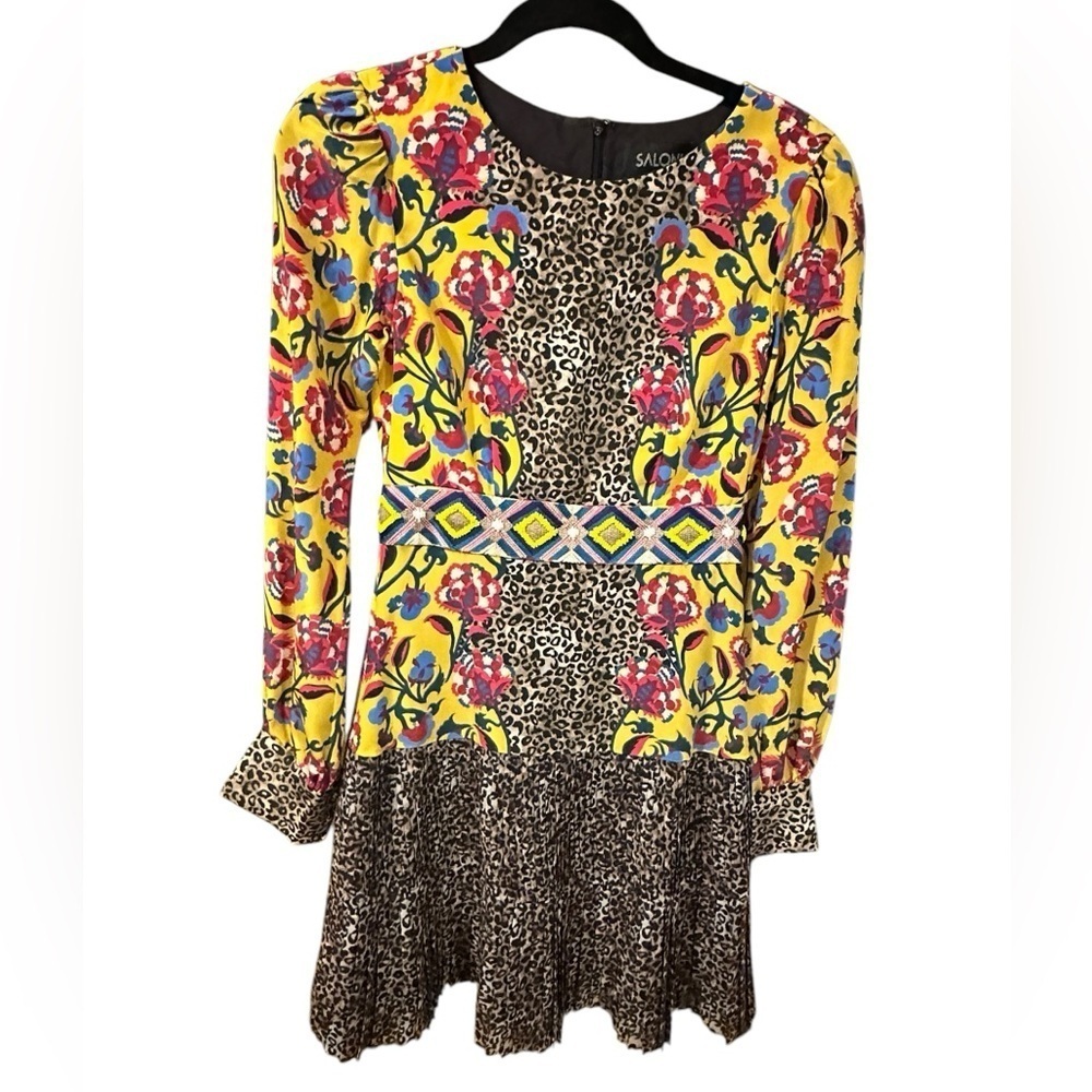 Saloni Colorful Floral and Leopard Print Dress size 0